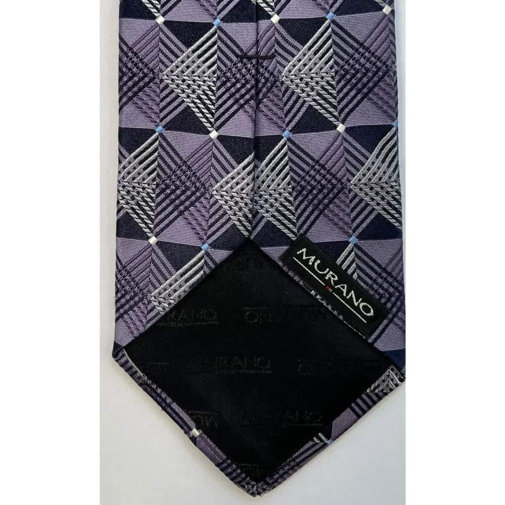 Murano Purple Geometric Plaid Silk Tie USA Made Classic Width Necktie